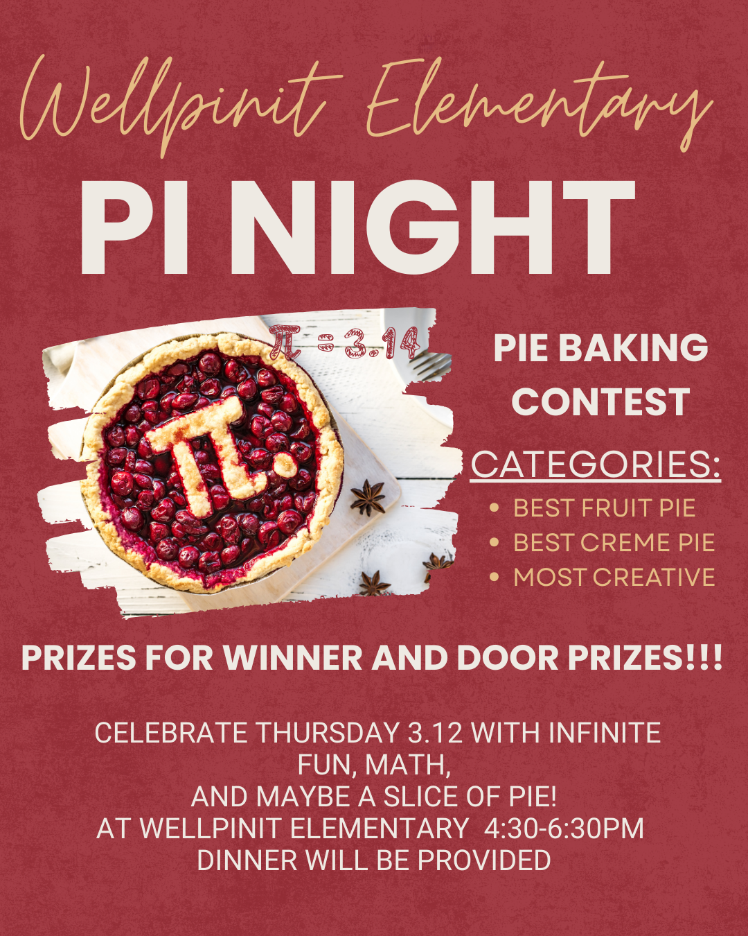 Flyer for PI Night at the Elementary building March 12th 